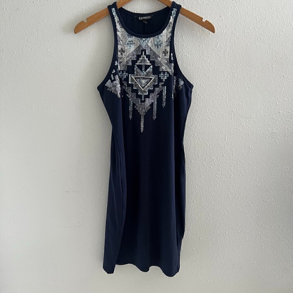 Y2K Express Navy Blue Sequin Mini Sleeveless Dress